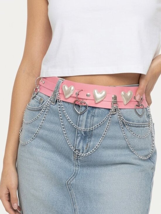 Unbranded Accessories - Kawaii Pink Heart Chain Belt - Pastel Goth Harajuku Double Strap